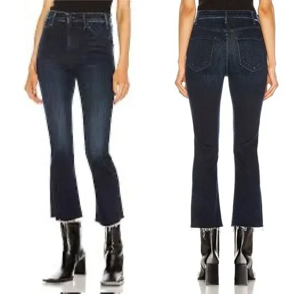 Mother Denim Hustler Fray Flare Jeans Howling at the Disco Ball Dark Wash 27 - Picture 5 of 12